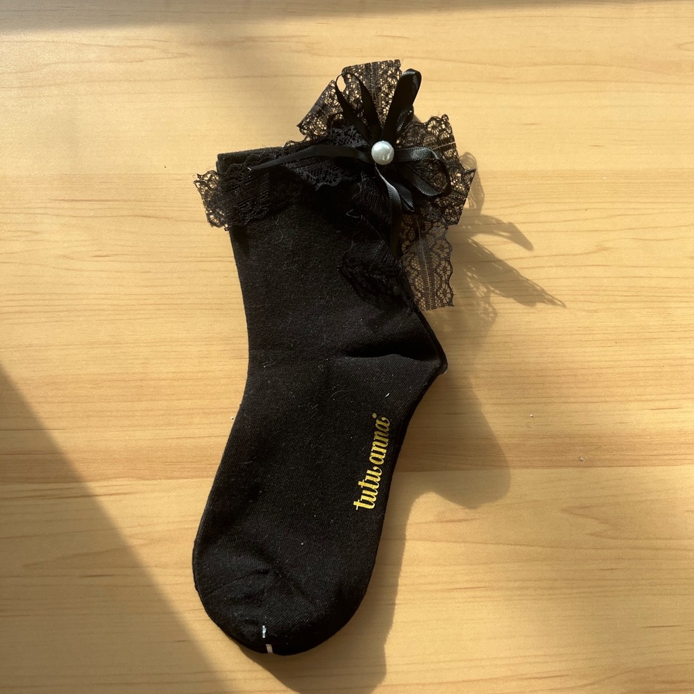 Tutuanna Black Lace Ankle Socks with Pearl Detail